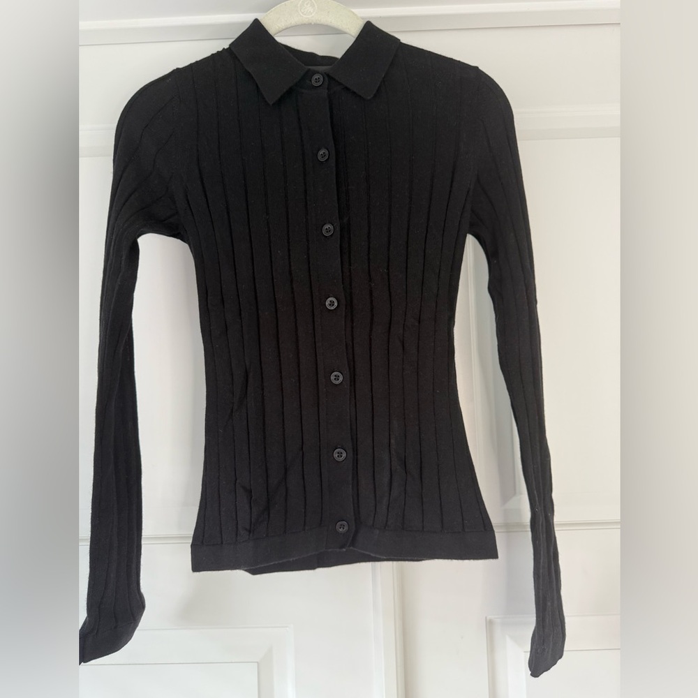 Nili Lotan Black Ribbed Buttoned Cardigan